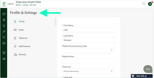 Profile Settings section